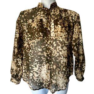 Vtg Stella McCartney Green Camouflage Print Silk Long Sleeve Blouse Size IT 38